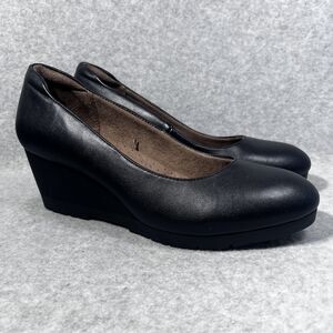 Natural Soul Shoes Womens Size 9.5 Black Wedge Heel All Thru Comfort Slip On